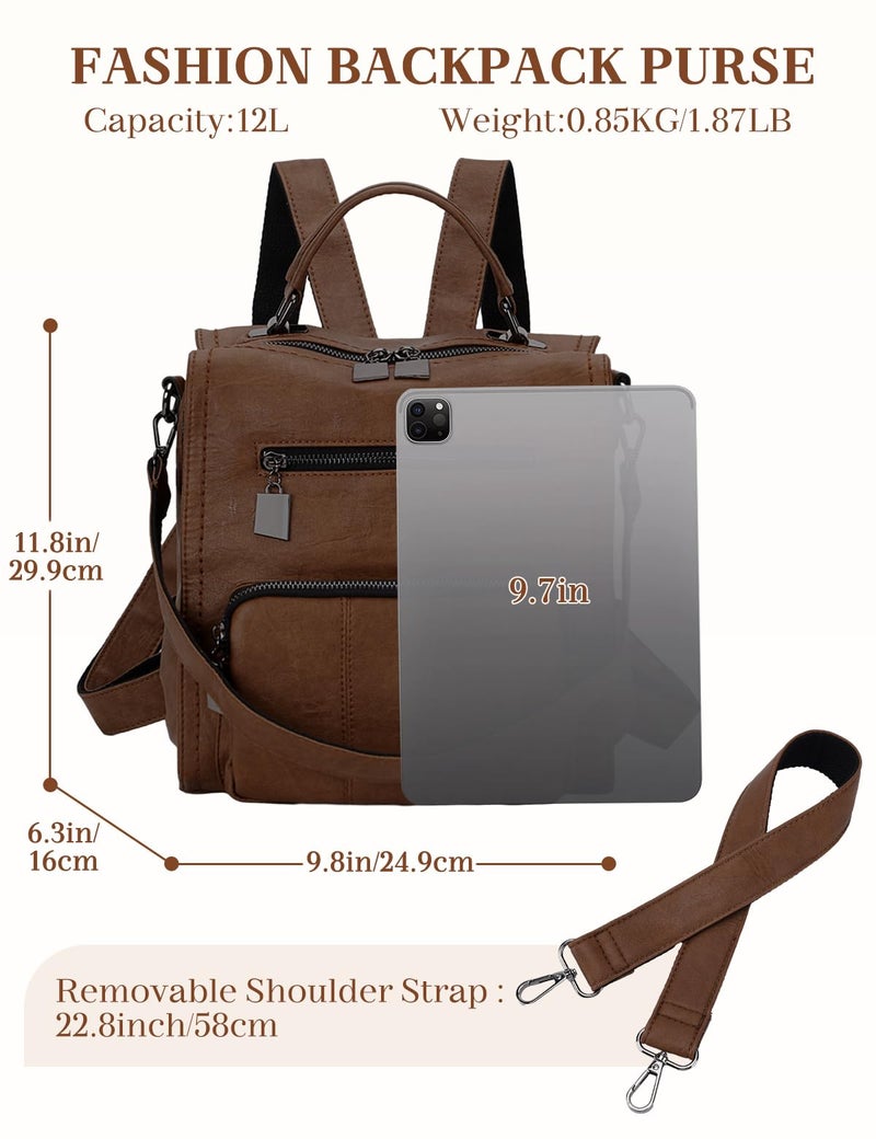 RAVUO Women Backpack Purse, PU Leather Mini Backpack Fashion Shoulder Bag for Ladies Three Ways to Carry (Brown) - Image 2